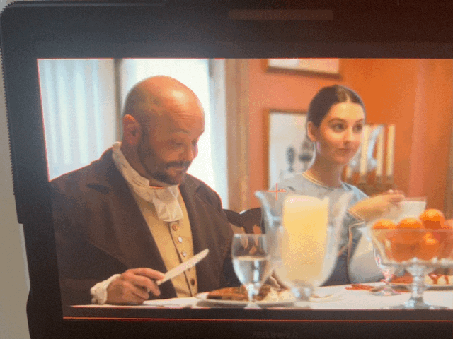 Emily Brinks on the set of "A Traveler's Parable"