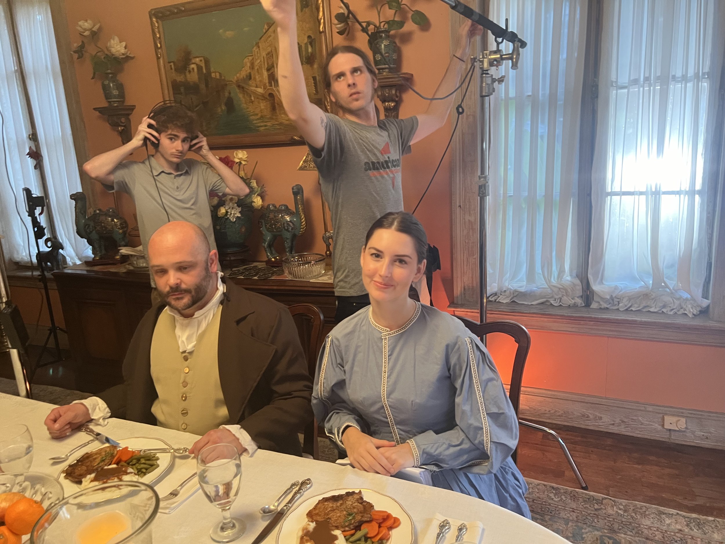 Emily Brinks on the set of "A Traveler's Parable"