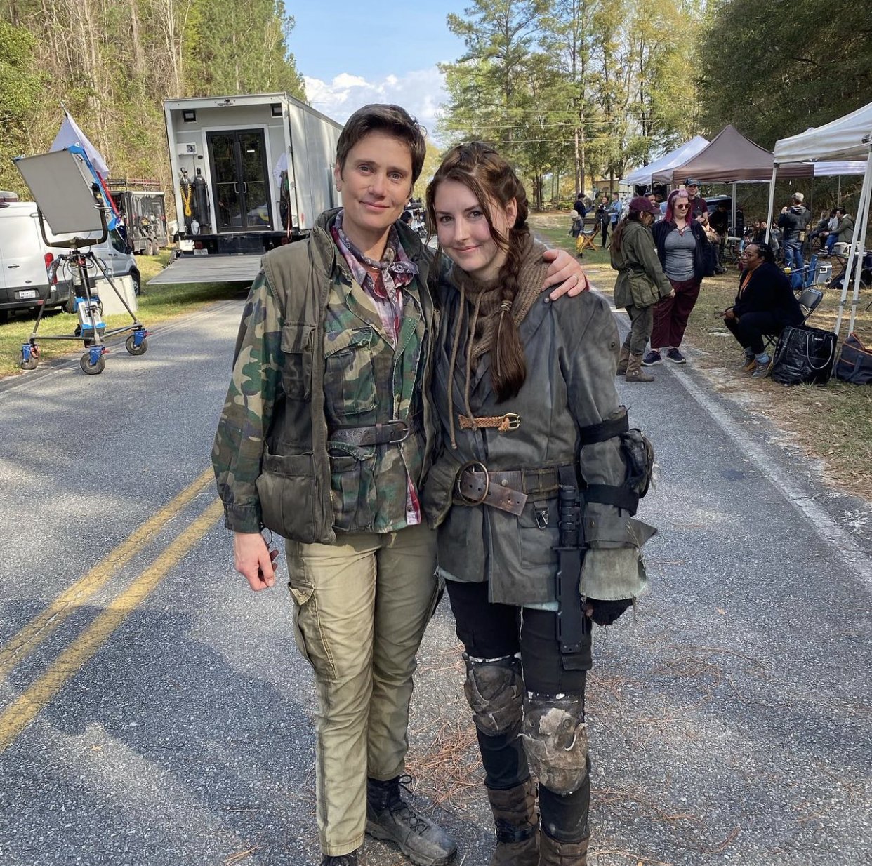 Emily Brinks and JCP, who played mother and daughter, on set of "Fear the Walking Dead"