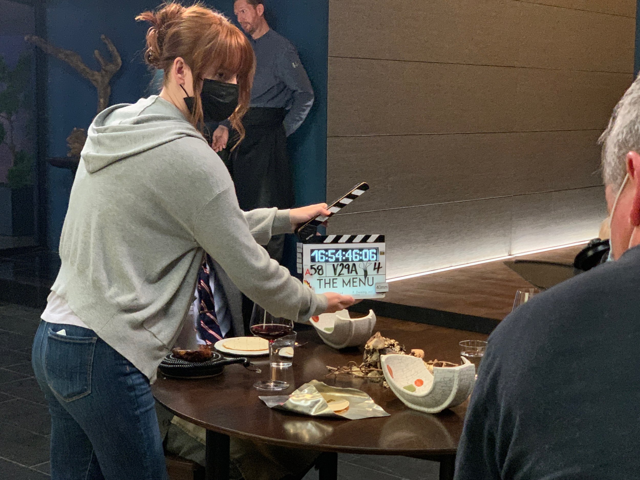 Emily Brinks on set of "The Menu"